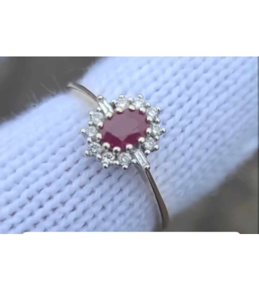 9ct Yellow Gold Ruby & Diamond Halo Ring